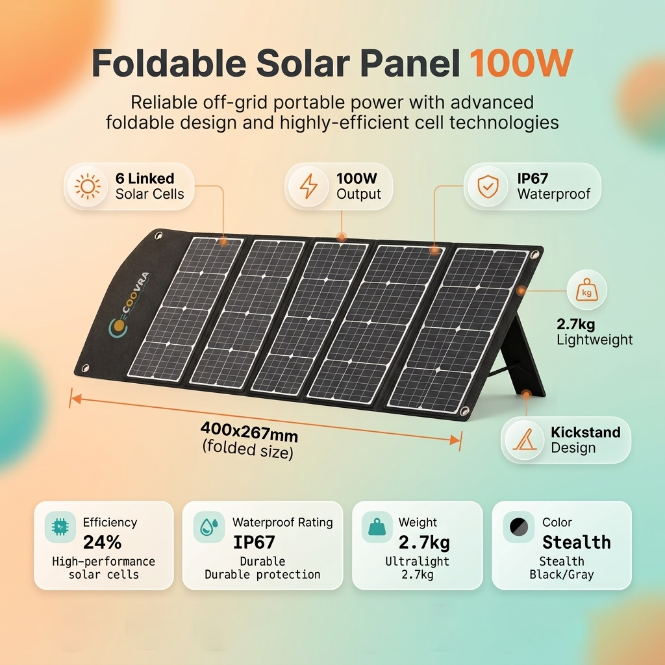 COOVRA™  Solar-Powered Evaporative Air Cooler Fan —  with 100W Foldable Solar Panel