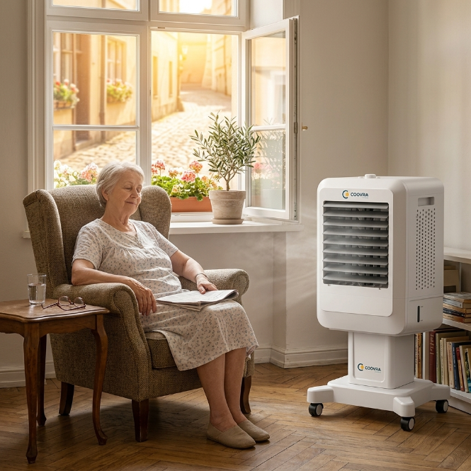 COOVRA™  Solar-Powered Evaporative Air Cooler Fan —  with 100W Foldable Solar Panel