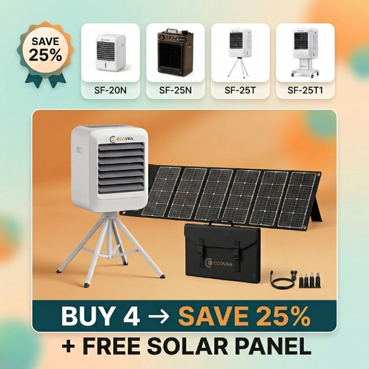 COOVRA™  Solar-Powered Evaporative Air Cooler Fan —  with 100W Foldable Solar Panel